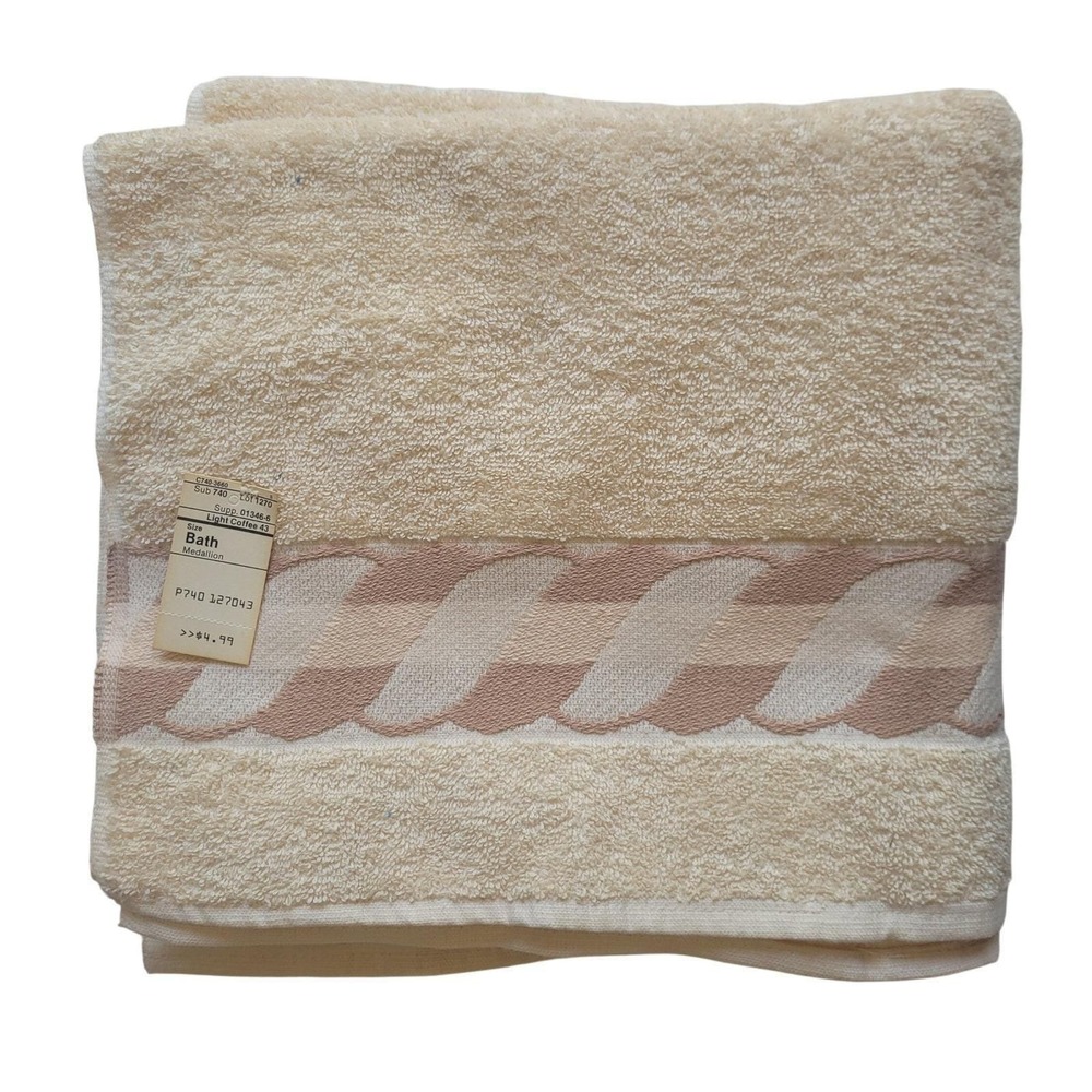 Vintage‎ JC Penny Medallion Bath Towel Cream Woven 44x24 NWT USA